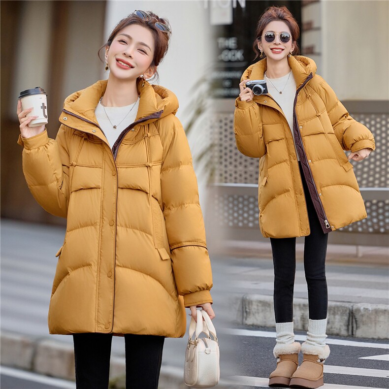 2025新品时尚中长款连帽羽绒服保暖防寒羽绒外套，女装羽绒服，余墨