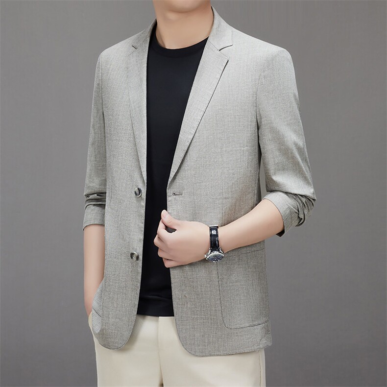 主推新款春夏男士高品质天丝亚麻西服中年轻薄休闲时尚小西装外套，男装西服，钱塘723
