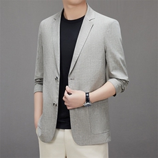 主推新款春夏男士高品质天丝亚麻西服中年轻薄休闲时尚小西装外套，男装西服，钱塘723