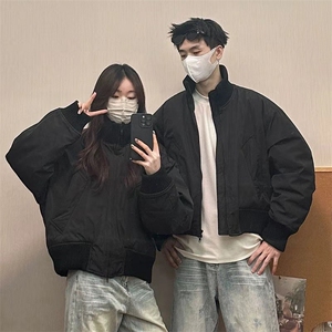 抖音得物 美式潮休闲夹克春季立领纯色复古工装加厚棉服外套MF01图片
