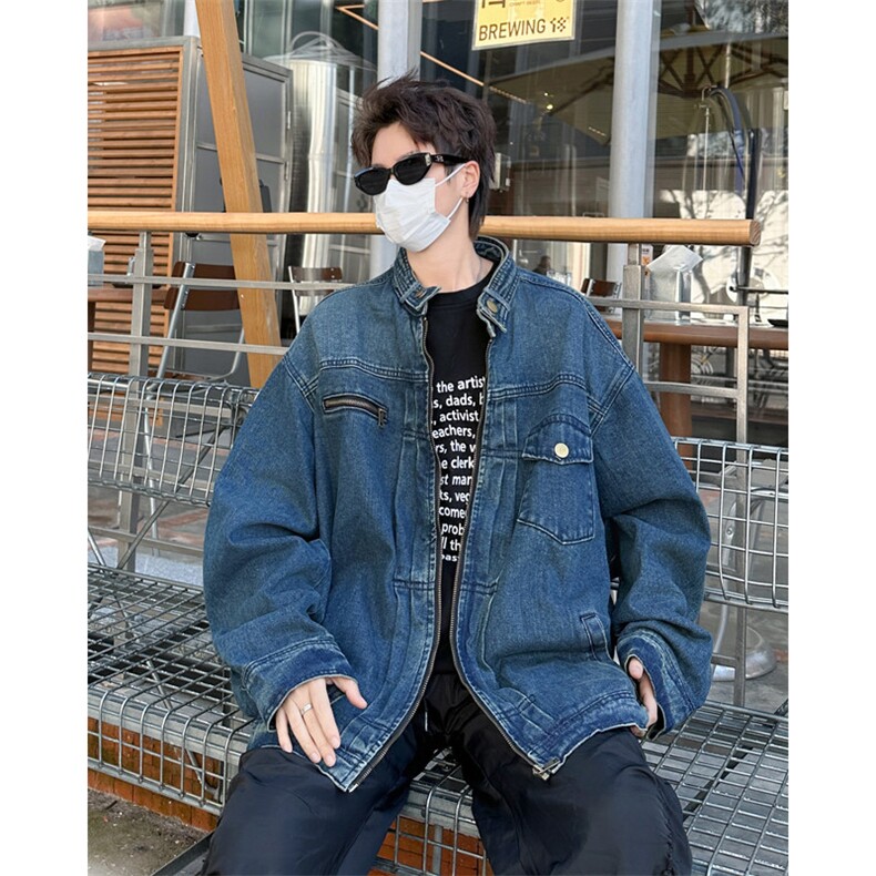 港风小众立领设计感牛仔外套男春秋做旧水洗休闲夹克JK08857-P72,男装工装外套,星座308B-2