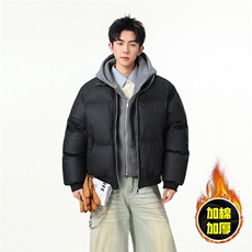 现货高品质重磅工艺美式高街假两件PU皮棉衣男女加厚棉服外套，男装棉衣，电商A443