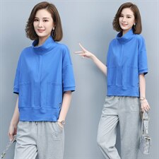 2023夏季新款简约休闲时尚立领宽松透气落肩袖舒适上衣，女装卫衣/绒衫，玛其路