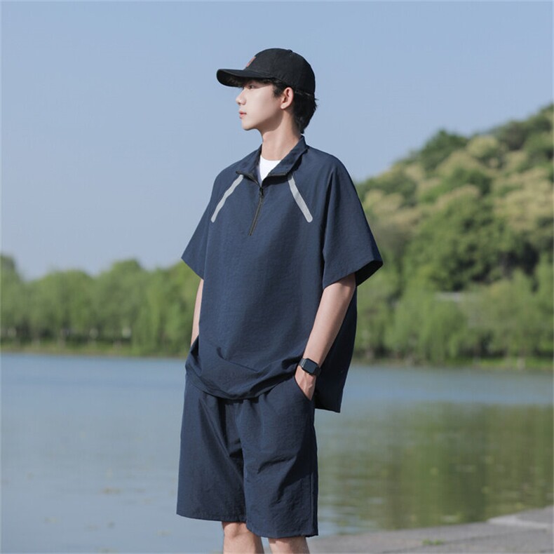 夏装运动休闲套装半拉链套头上衣短裤两件套TZ300P55,男装牛仔裤,电商C323