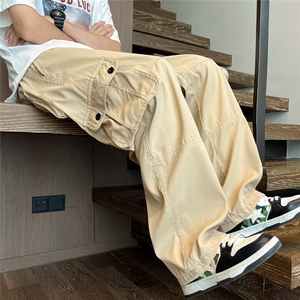 日系大口袋阔腿宽松直筒工装休闲裤男女潮流抽绳束脚裤K6540-P43图片