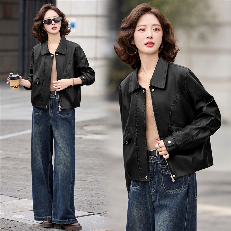 2026春装新款经典时尚皮衣小外套机车服女装,女装皮衣,1C078