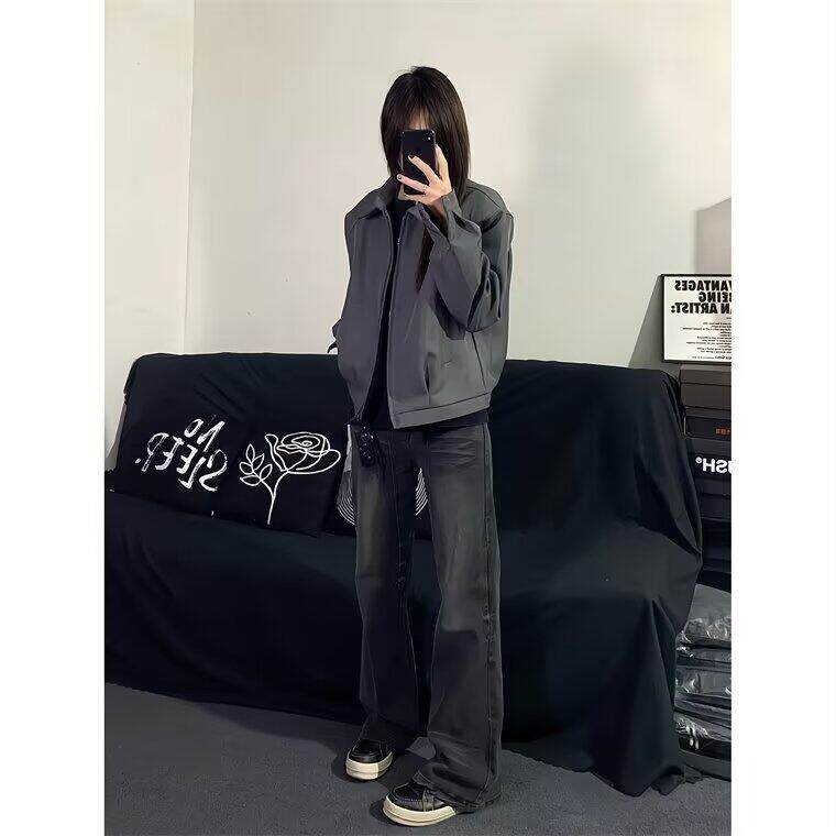 美式复古垫肩西装夹克男潮牌痞帅小众设计感拉链外套LXZ412-P72,男装夹克,星座1008