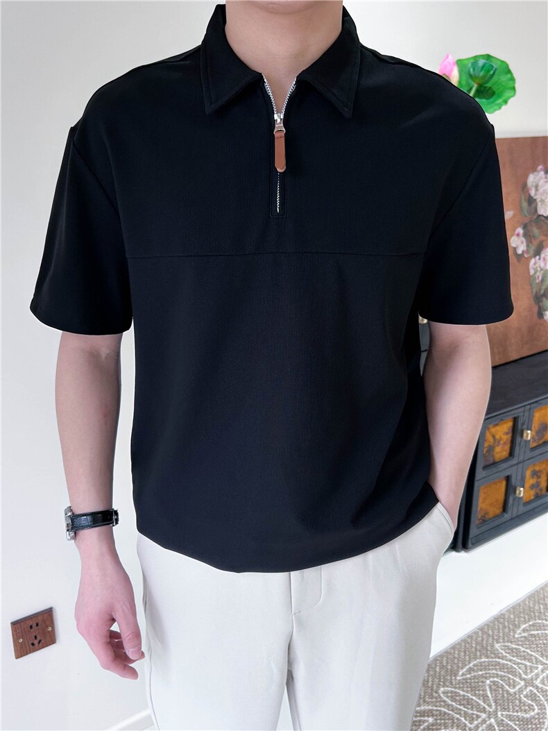 夏季男纯色拉链门襟翻领POLO衫短袖宽松A110-P50,男装Polo衫,星座1012-1