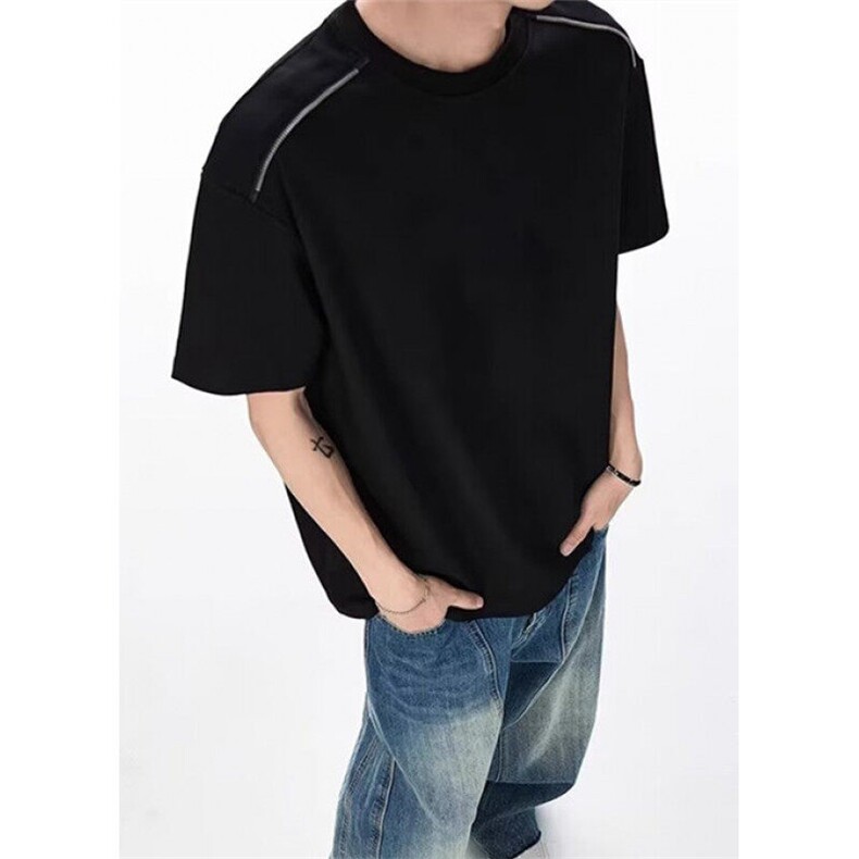 新款解构分割美式短袖高级感男装简约设计休闲圆领T恤 T701图片