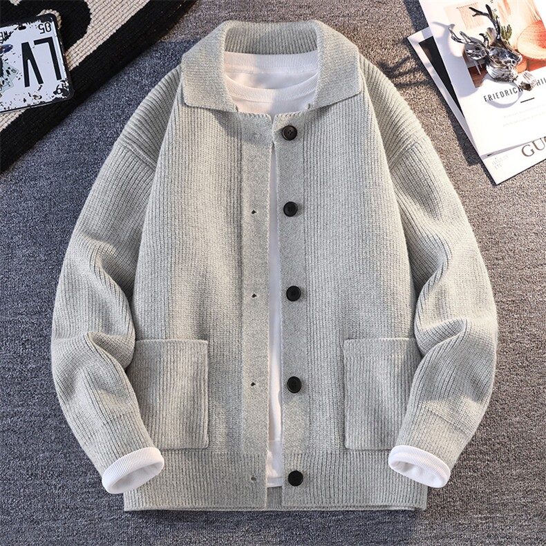 【抖音得物】2025秋季时尚毛衣针织开衫翻领男士宽松长袖，男装针织衫/毛衣，电商A113