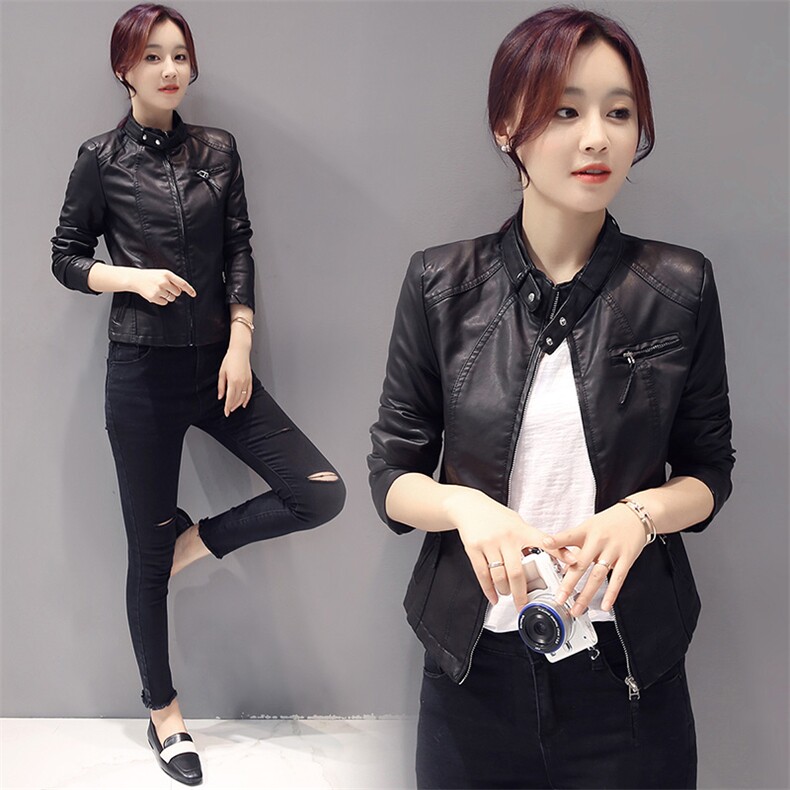 法式立领皮衣可拆卸领外套显瘦网红秋冬女装百搭洋气短款时尚休闲，女装皮衣，缘衣格
