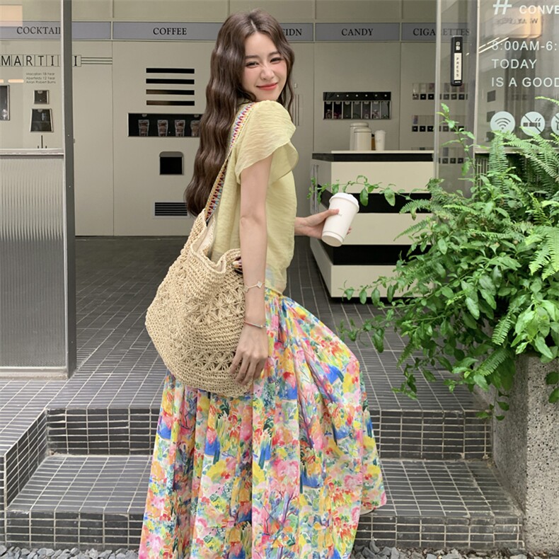 韩系氛围感套装裙女2025夏季新款设计感小衫碎花半身裙气质两件套,女装套装/套裙,2C158