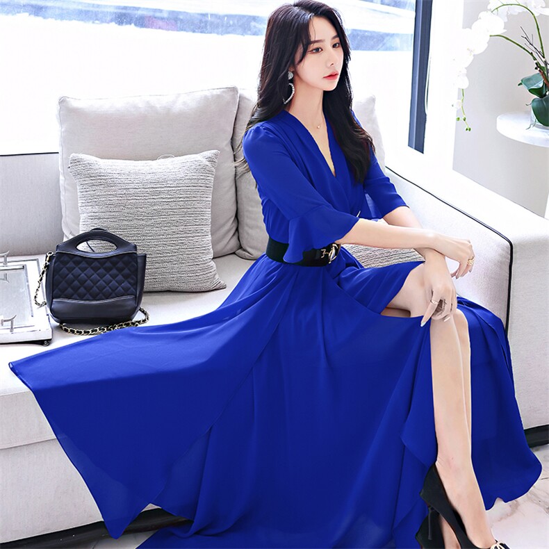雪纺连衣裙女薄款2023夏季新款时尚高级感名媛气质收腰显瘦大摆裙,女装连衣裙,尚娜萱
