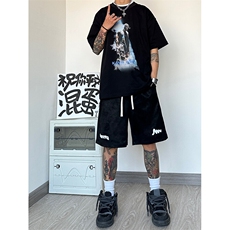 重磅短裤男美式高街麂皮5分裤夏季大码oversize宽松休闲篮球裤子，男装休闲裤，电商A014