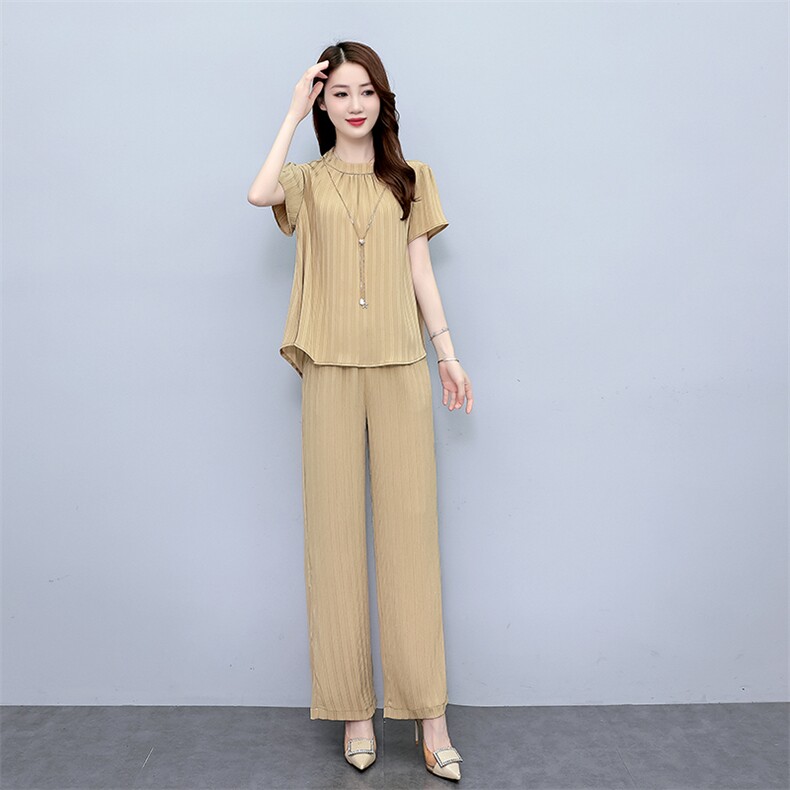 薄款冰丝套装女2025夏新款时尚大码阔腿裤洋气减龄显瘦遮肉两件套,女装套装/套裙,梦依杭
