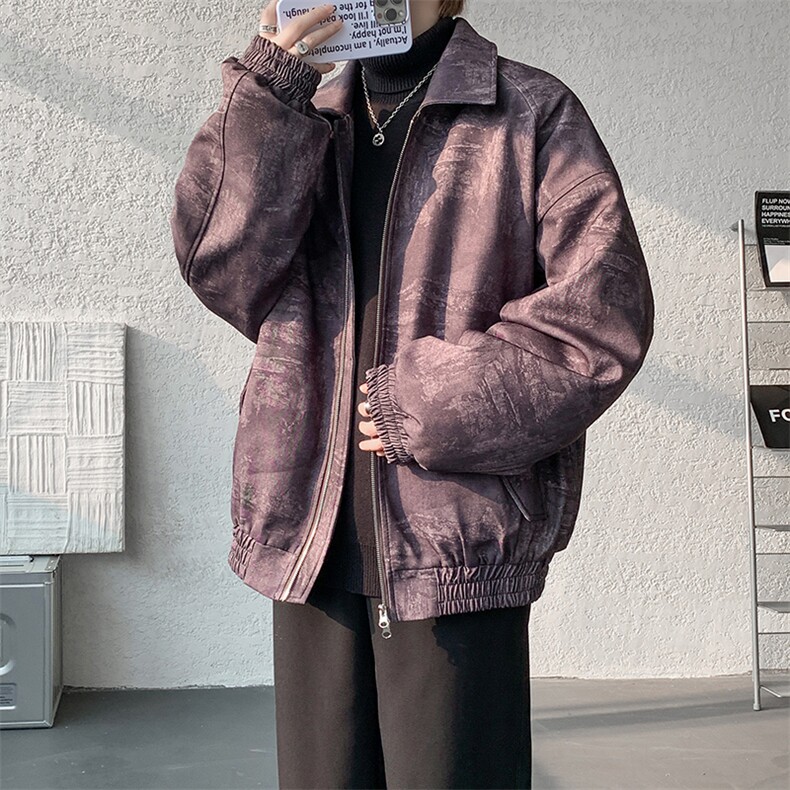 加棉美式扎染冬季加厚潮牌棉衣翻领复古双开拉外套979P115,男装棉衣,电商A458A