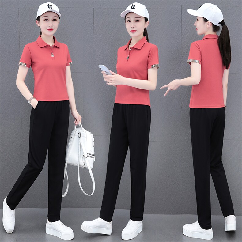 燕颉女士夏季天丝罗马棉运动套装薄款翻领休闲服时尚跑步服两件套,女装套装/套裙,燕颉服饰