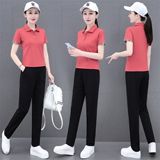 燕颉女士夏季天丝罗马棉运动套装薄款翻领休闲服时尚跑步服两件套，女装套装/套裙，燕颉服饰