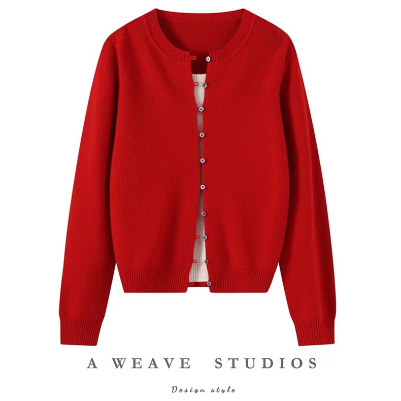 2025秋冬新款四平加厚圆领假两件羊绒开衫，女装羊绒衫，朵暖羊绒