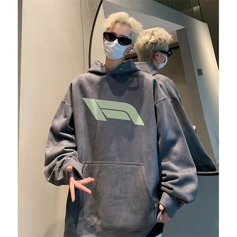 抖音得物供货提供视频秋冬重磅美式麂皮绒连帽卫衣JLM01,男装卫衣,电商A486