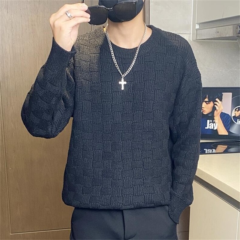 8525-特P40男士圆领针织衫加厚修身纯色套头线衣打底衫帅气,男装针织衫/毛衣,电商D310B