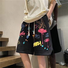 抖音品质男生夏季宽松短裤泼墨彩绘印花中裤B315-K23325-p45控58，男装休闲裤，电商B315