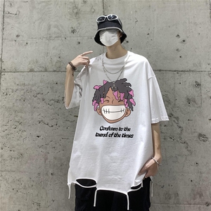 港风 23新款夏季时尚卡通印花流苏圆领宽松短袖T恤DT6341P45控68图片