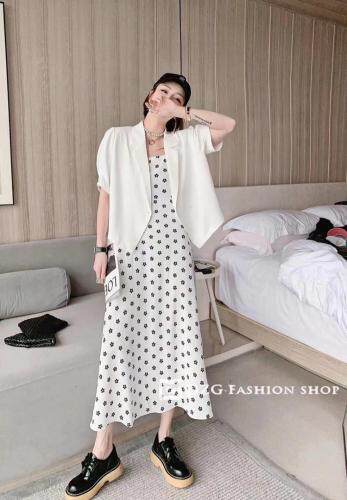 外套波点吊带连衣裙，女装背心吊带，Waves smile