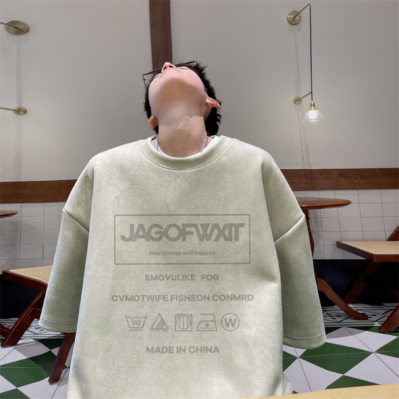 量大优 供视频 重磅麂皮绒短袖t恤男 JT517-特p19图片