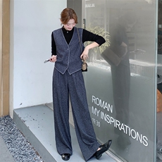 轻熟风韩系马甲阔腿裤套装女春秋2025新款ootd穿搭打底衫三件套，女装套装/套裙，2C056