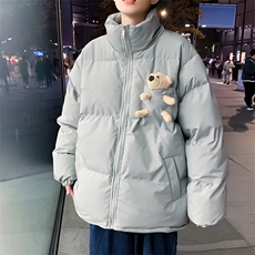 小熊立领冬季宽松加厚情侣面包服外套港风休闲棉衣男W6077-P66，男装棉衣，星座512-2