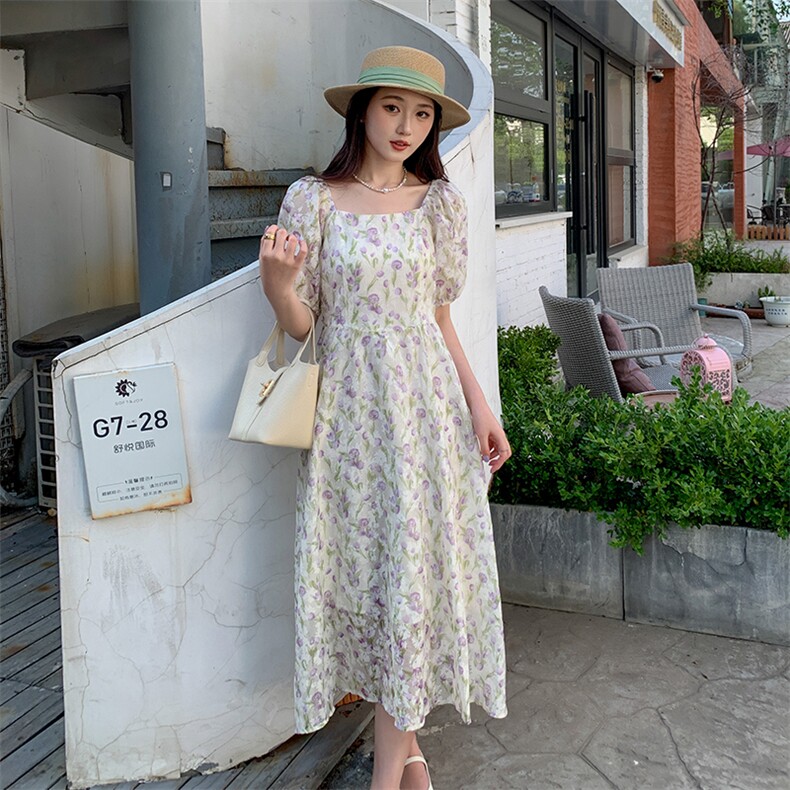 标准法式风情浪漫花色碎花连衣裙,女装连衣裙,MQ