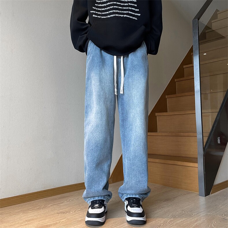 牛仔裤男秋冬休闲直筒长裤美式潮牌ins水洗宽松阔腿裤K7557-P43,男装牛仔裤,星座512-3