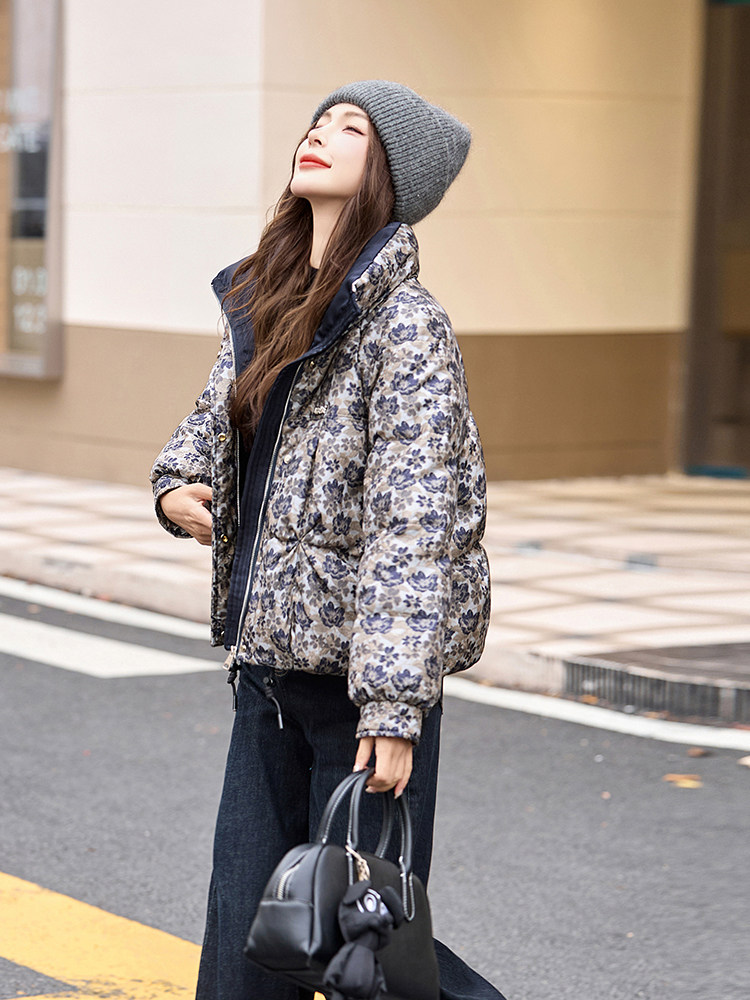 短款羽绒服女2024冬季新款小个子高端洋气设计感欧货碎花厚面包服,女装羽绒服,艾尚靓装