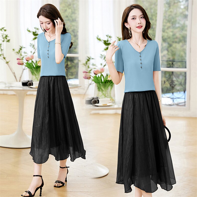 2023年夏季新款时髦减龄气质有女人味的两件套套裙，女装套装/套裙，鑫鑫美