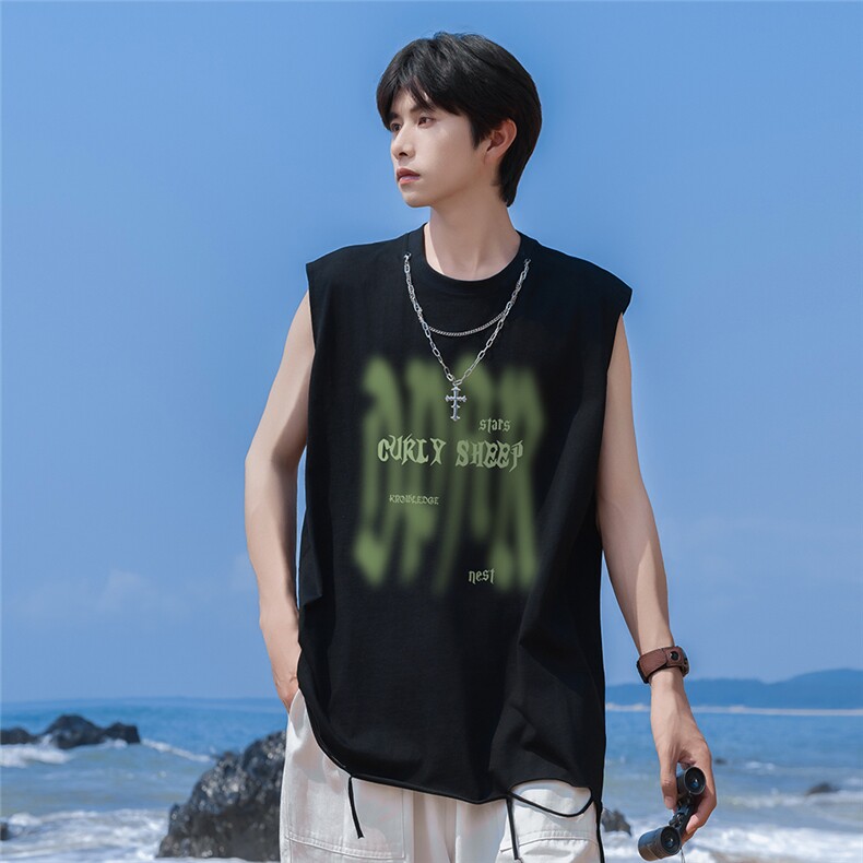 港风24夏款字母印花坎肩链条圆领背心DT65802P35控58,男装背心/马甲,电商A268A