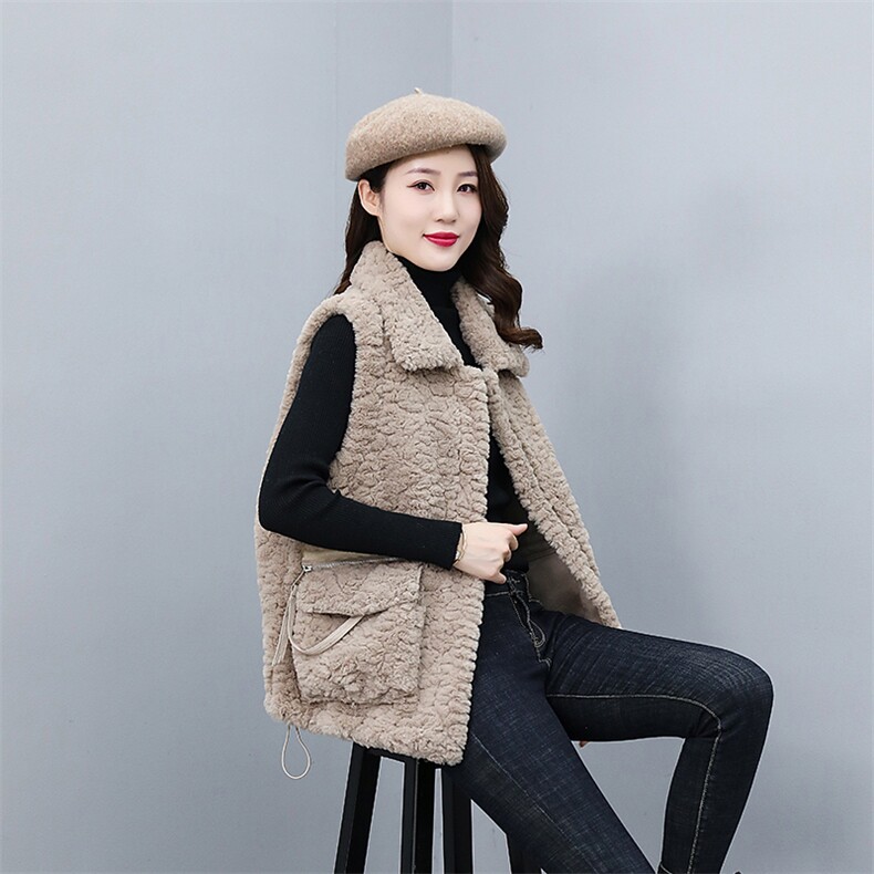 时尚保暖仿羊羔毛马甲女冬季新款韩版百搭显瘦短款外套加厚无袖背心,女装马甲,天丽