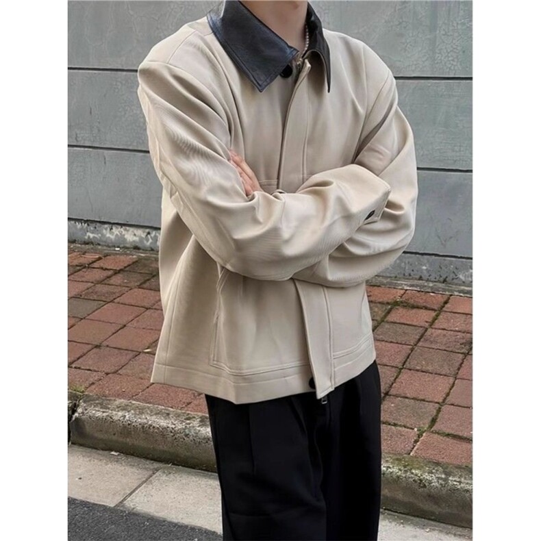 复古高级感拼色皮领工装夹克上衣男女潮流外套513AJK2687P57,男装夹克,星座513A