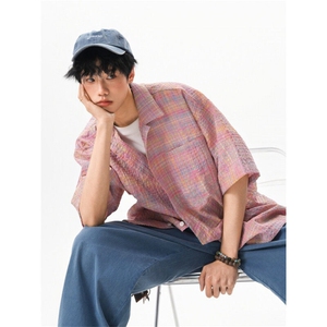 美式泡泡纱短袖T恤衬衫男女夏季情侣薄款半袖宽松速干C08p35图片