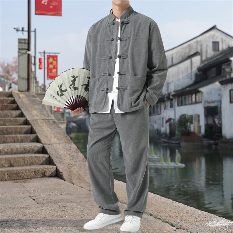 男士外套灯芯绒夹克套装盘扣立领风XZ1512-2501套装-P110,男装夹克,星座1512