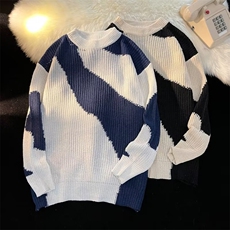 韩版潮流奶牛撞色套头针织衫秋冬季慵懒风宽松毛衣男生M591-P36，男装针织衫/毛衣，星座512-2