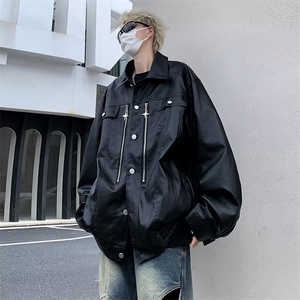 F90-P75 美式高街宽松休闲机车皮衣春秋高级感炸街夹克外套男士图片