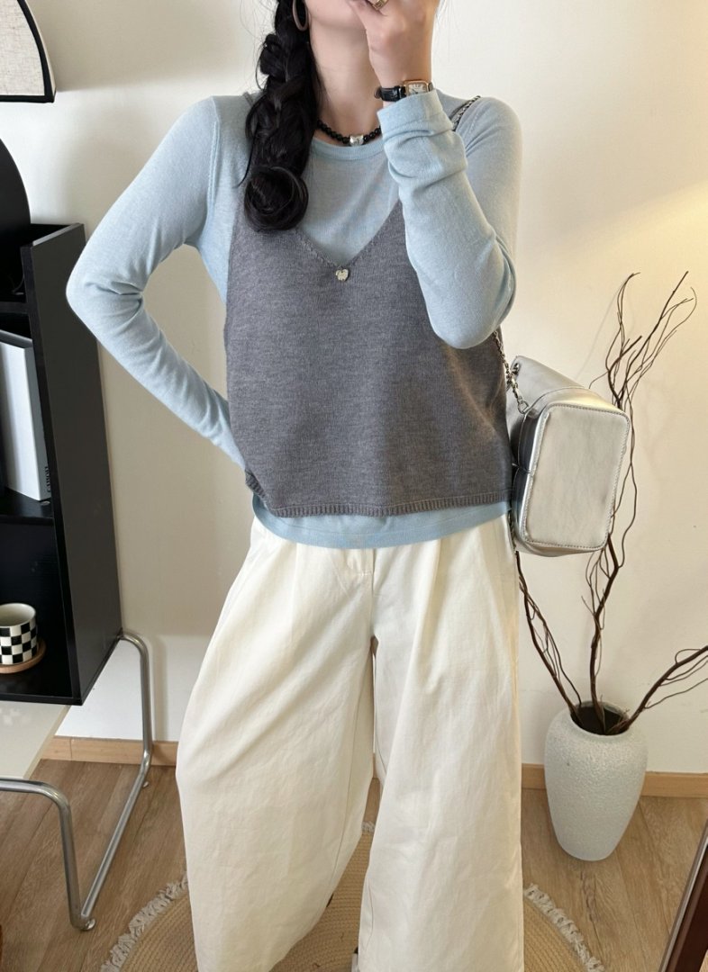 灰色针织小吊带背心女2025早秋叠穿内搭显瘦宽松上衣外搭,针织衫/毛衣,臻纶羊绒