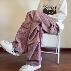 wassuphappy灯芯绒裤子男春秋季潮流褶皱运动长裤直筒阔腿休闲裤，男装休闲裤，电商B315