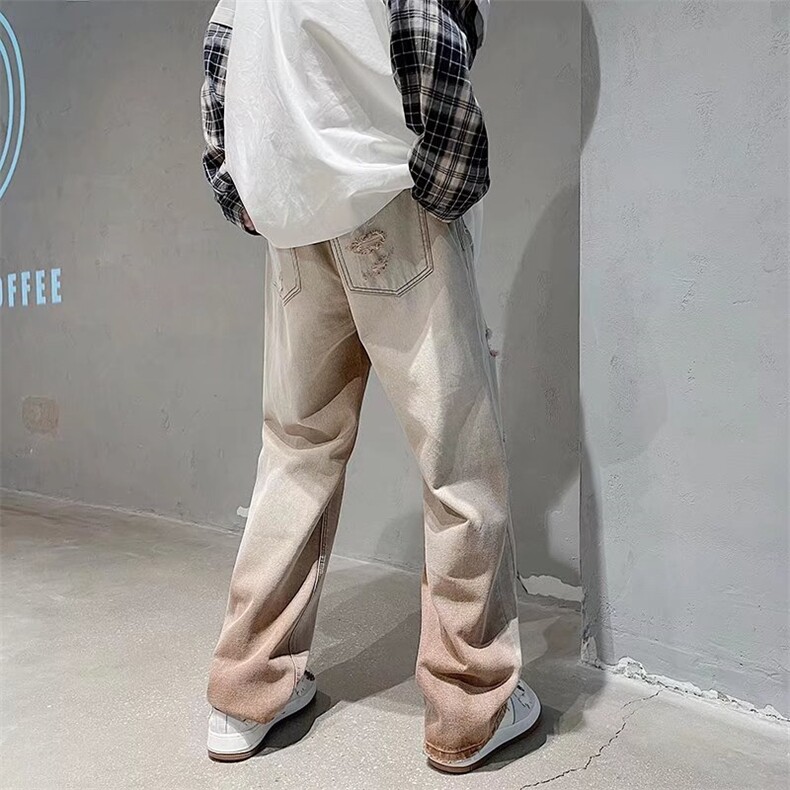 美式高街水洗做旧破洞渐变牛仔裤男ins复古宽松休闲裤N08087-P50,男装牛仔裤,星座308B-1