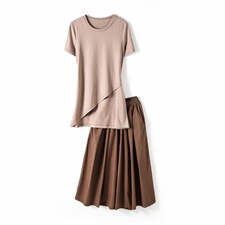 2022年夏季新款潮韩版休闲套装女气质两件套装短袖连衣裙女中长款，女装套装/套裙，简韵佳