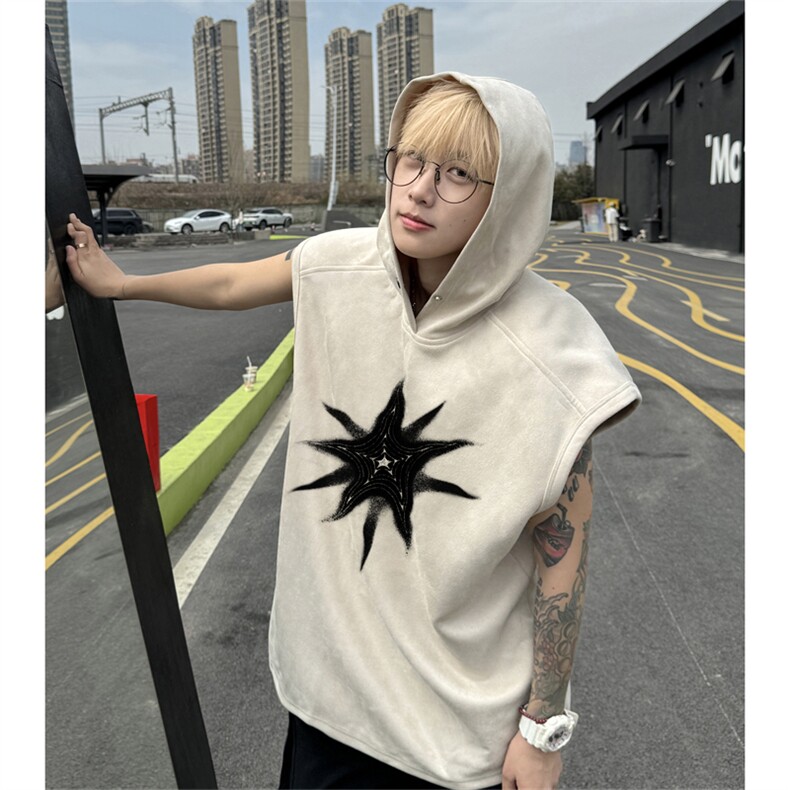 麂皮绒连帽背心坎肩男T恤美式港风JLB439-P30控48图片
