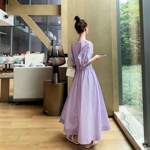 韩系紫色连衣裙女夏2025新款法式收腰显瘦爆款长款长裙流行绝美图片