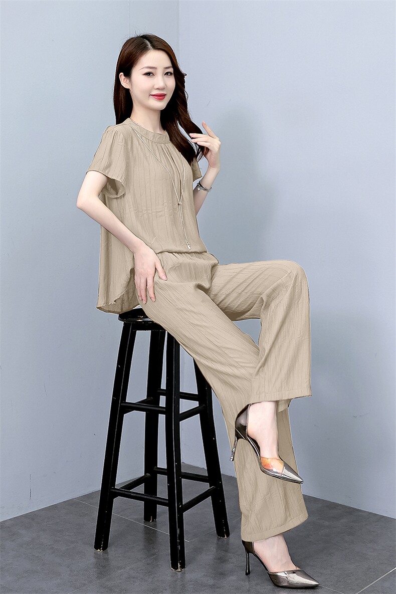 薄款冰丝套装女2025夏新款时尚大码阔腿裤洋气减龄显瘦遮肉两件套,女装套装/套裙,梦依杭