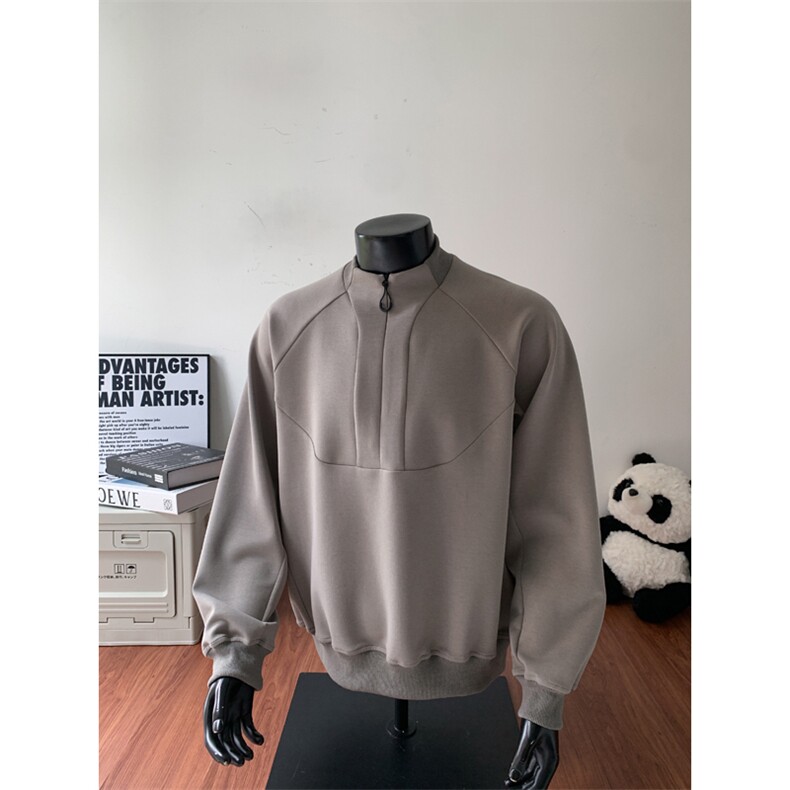 W8596 P55 控88 假模高品质曼巴棉360克拼接个性半高拉链卫衣图片